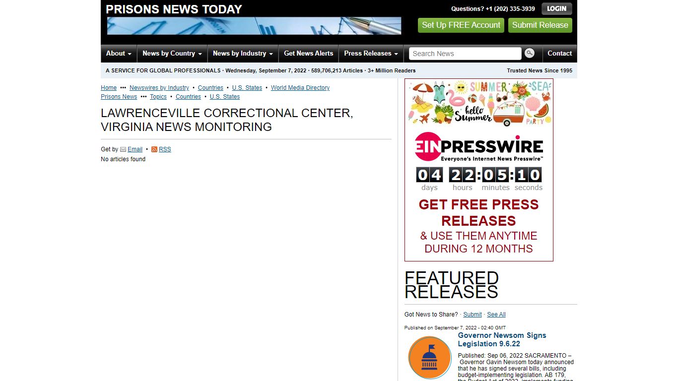 Lawrenceville Correctional Center, Virginia News Monitoring