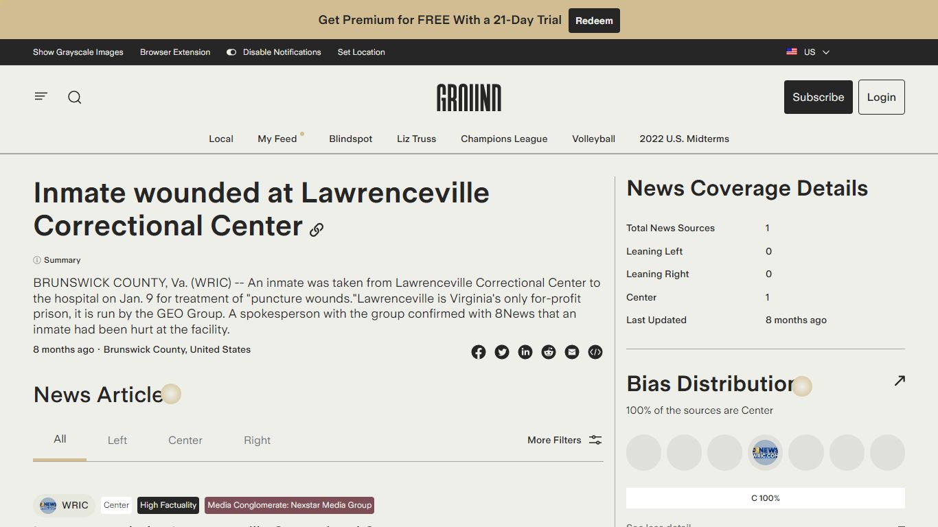 Ground News - Inmate wounded at Lawrenceville Correctional Center